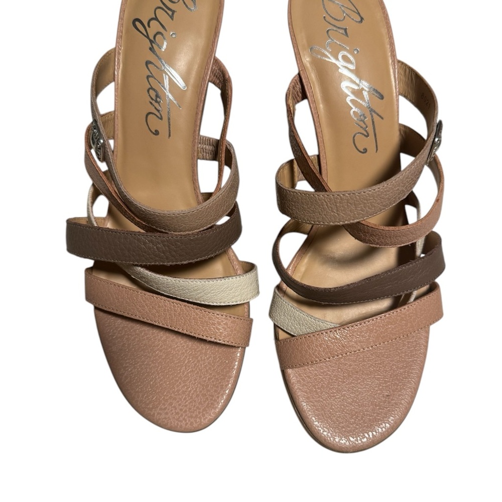 Brighton Sandal Neutral MultiTone Leather Heel 9.5  Strappy REBEL Neutral EUC